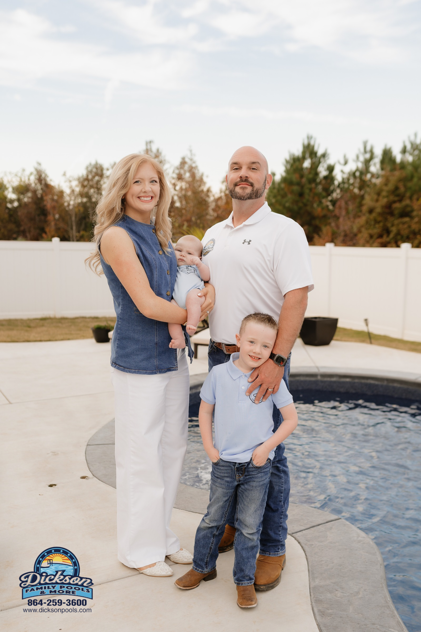 Ricky Dickson pictured with wife Mary Jo and their children - Dickson Family Pools & More